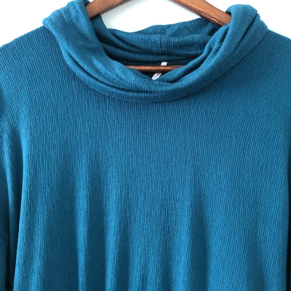Free People Teal Turtleneck Long Sleeve Rouched Dress Size S - Picture 6 of 11